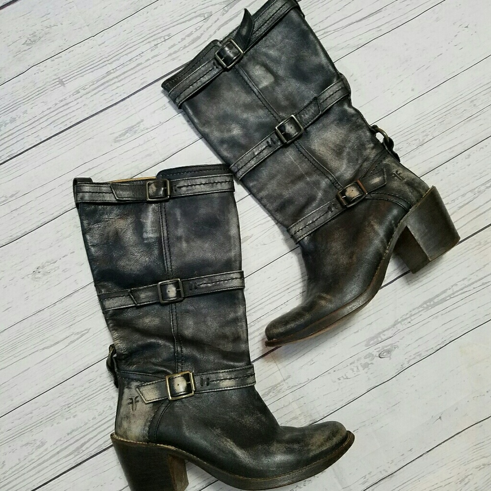 Frye Carmen triple strap motorcycle boots